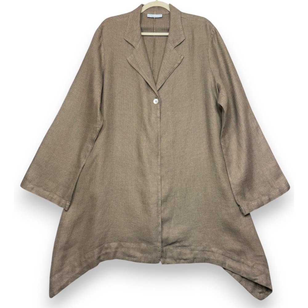 Bryn Walker Jacket Womens XL Beige Linen Lagenlook Sharkbite‎ Hem Made in USA